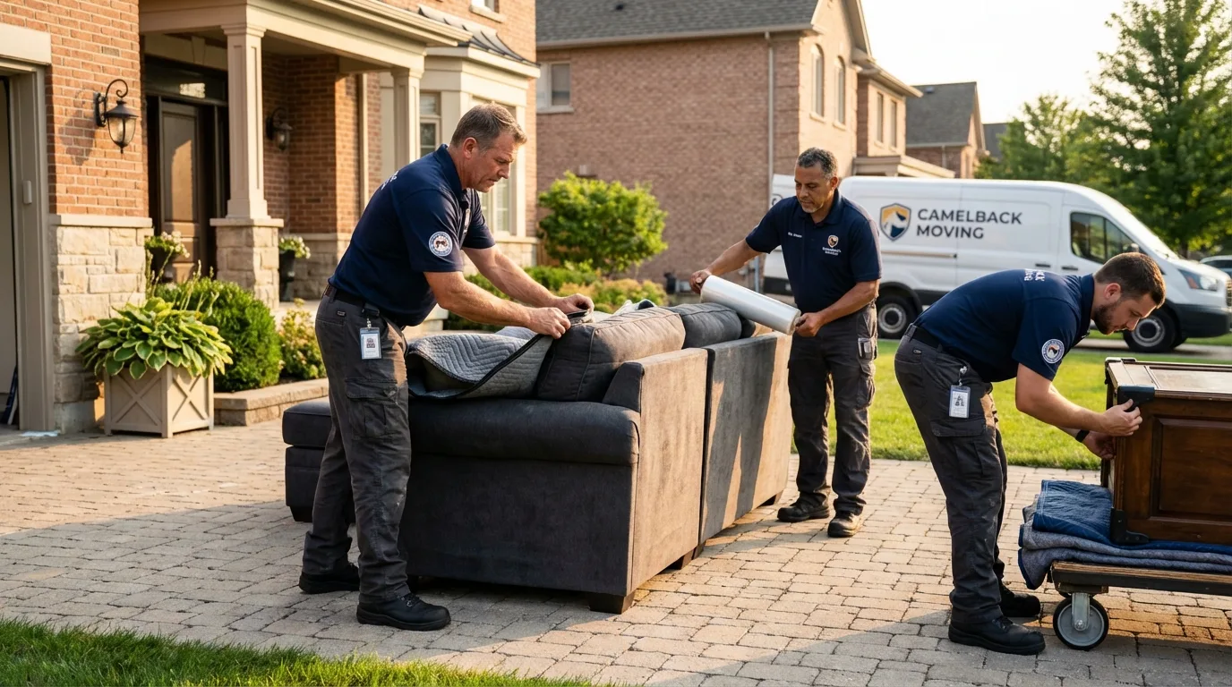 Large estate moving crew wrapping furniture in Sea Cliff, NY