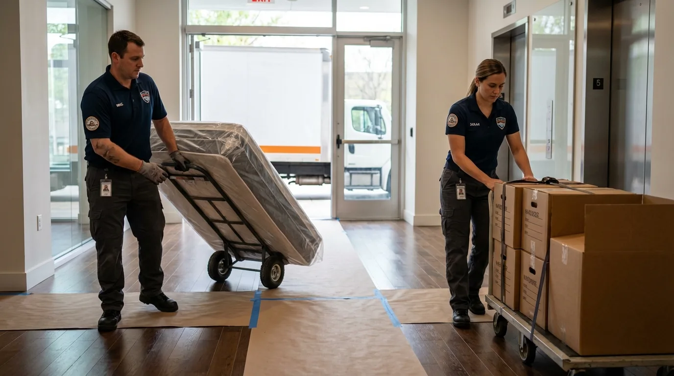 Professional apartment movers loading elevator in Sea Cliff, NY